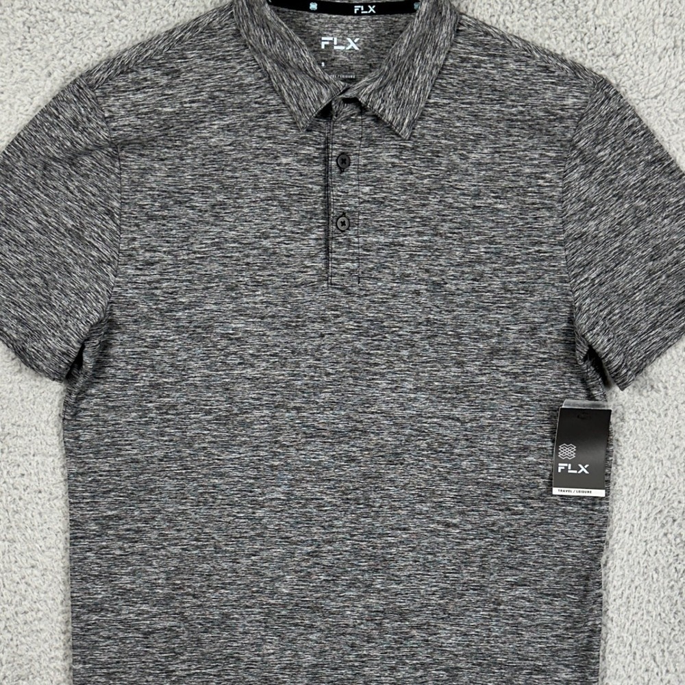FLX Shirt Golf Polo Men Small Gray Heather Travel Short Sleeve Rugby Outdoor NEW